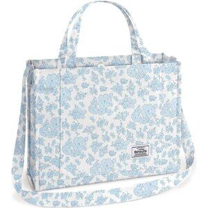 Corduroy Tote Bag for Women Medium-blue Flower
